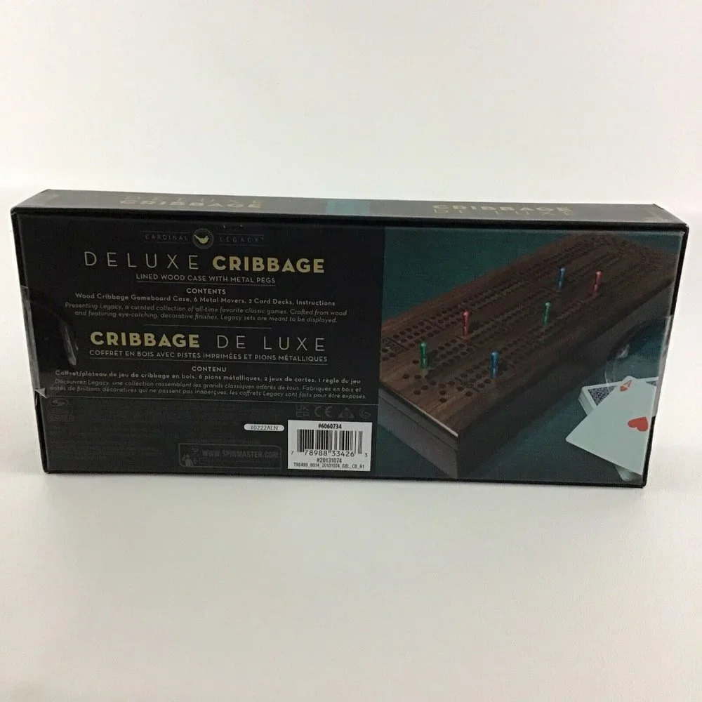Deluxe Cribbage Family Board Game Cardinal Legacy Wooden Case Metal Movers 2020